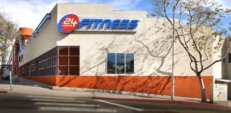 24 Hour Fitness gym building on a West Hollywood street corner