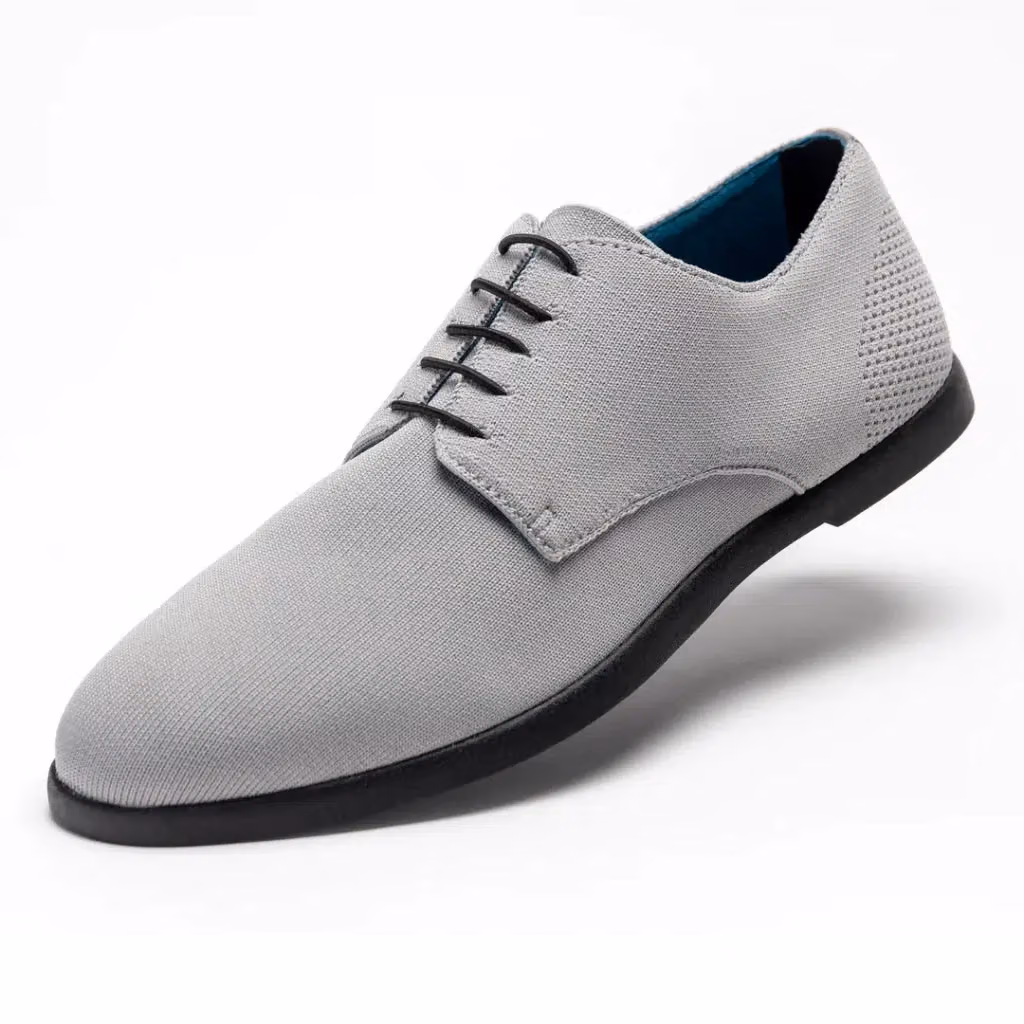 Oaka Studio Derby shoe in gray knit with black laces and a black sole
