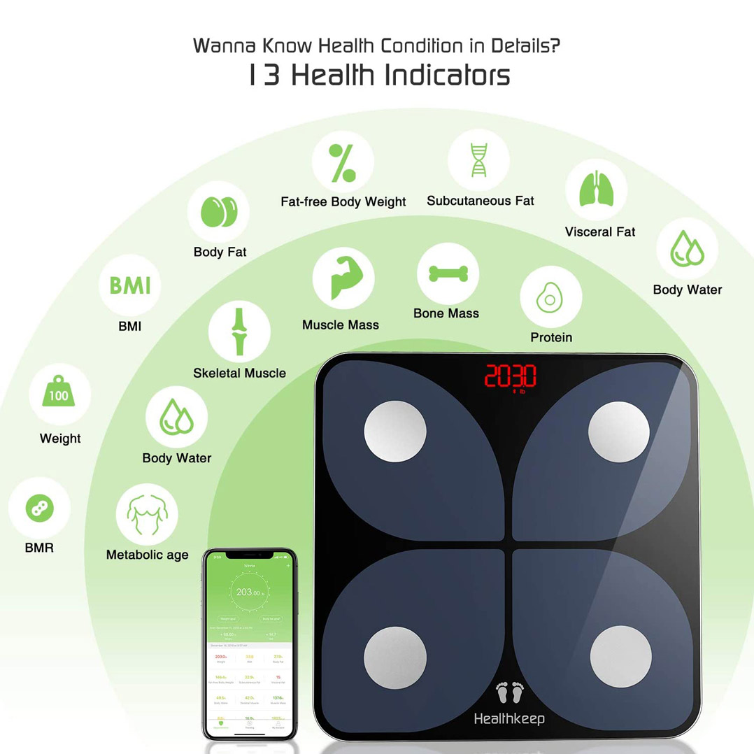 Surpahs DS2 2016 Body Fat Scale, 4 User Recognition, Measures Body Weight,  Fat, Water, Calories, Muscle and Bone Mass