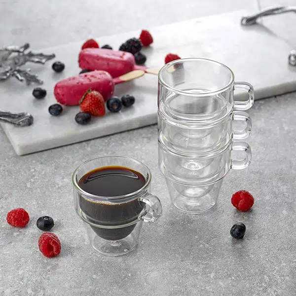 Set of Four Transparent Stoiva Insulated Espresso Cups